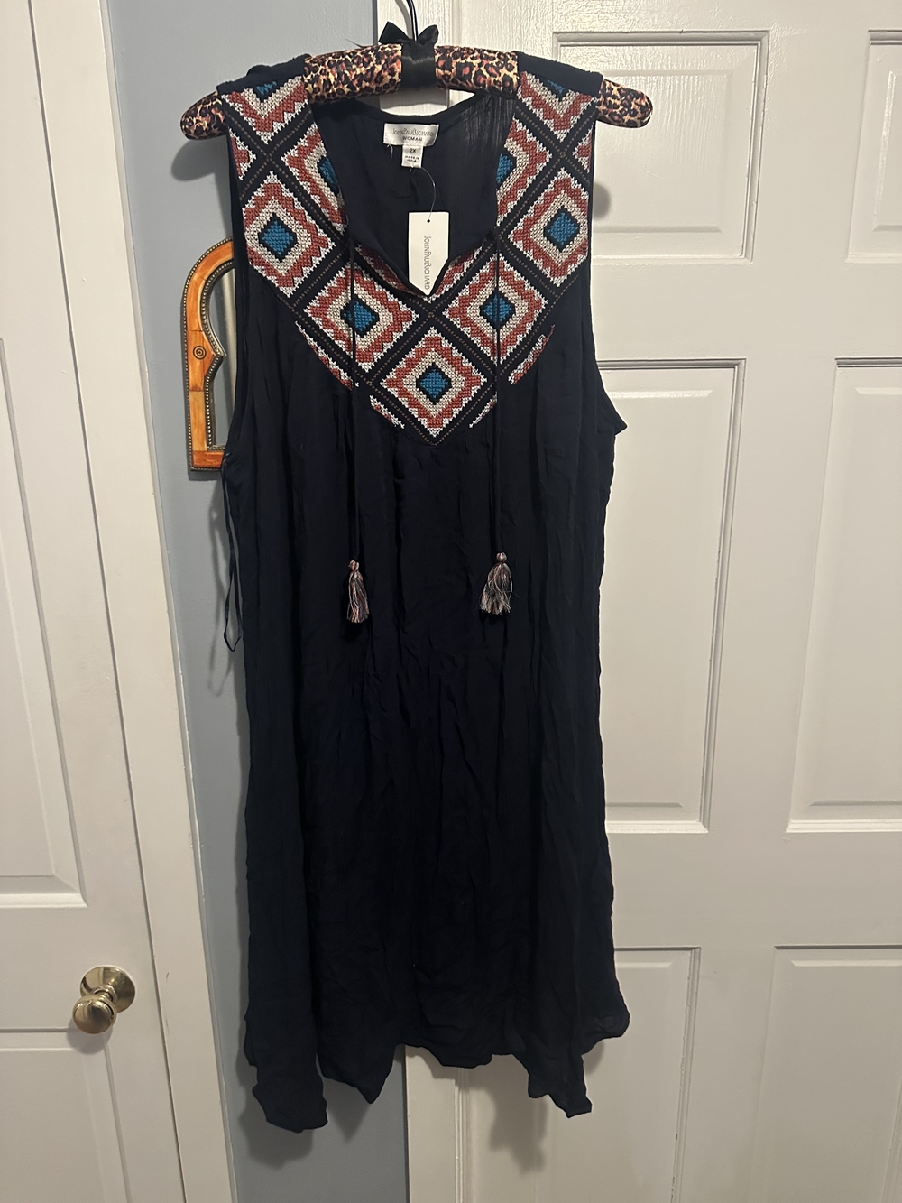 JohnPaulRichard Navy Mini  Dress with Multicolor Embroidered Yoke NWT